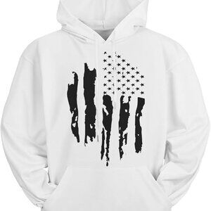 H Hyfol White Men's American Flag Front Pocket Long Sleeve Sweatshirt Size-3XL